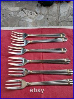 6 Fourchettes A Gteaux Modèle Aria Metal Argenté Christofle Boite + Ecrin Tbe