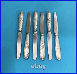 6 couteaux à entremets ERCUIS modèle IRIS métal argenté ART NOUVEAU 20cm