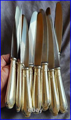 ALFENIDE / CHRISTOFLE 12 couteaux de table en métal argenté modèle POMPADOUR