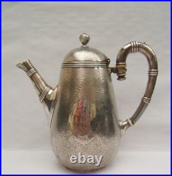 Ancienne cafetière Christofle modèle bambou en métal argenté monogramme BM