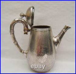Ancienne cafetière Christofle modèle bambou en métal argenté monogramme BM