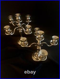 Bougeoirs, candélabres, lot de 2, métal argenté, grand modèle, 5 flammes, 37 cm
