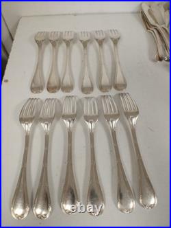 CHRISTOFLE 12 GRANDES FOURCHETTE Modèle RUBANS CROISÉS MÉTAL ARGENTÉ