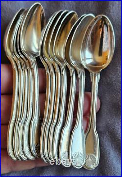 CHRISTOFLE 12 cuillères à moka en métal argenté modèle coquille VENDOME