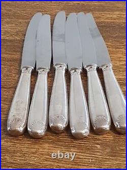 CHRISTOFLE 6 Couteaux de table métal argenté Modèle coquille Vendôme Anciens