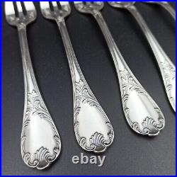 CHRISTOFLE 6 FOURCHETTES À HUÎTRES EN MÉTAL ARGENTÉ Modèle MARLY