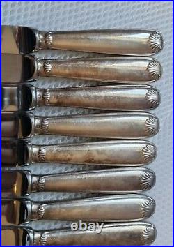 CHRISTOFLE FRANCE 8 couteaux en métal argenté modèle COQUILLE VENDÔME 19cm