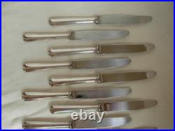 CHRISTOFLE, MODELE AMERICA, SERIE DE 12 COUTEAUX A DESSERT EN METAL ARGENTE, 20ème