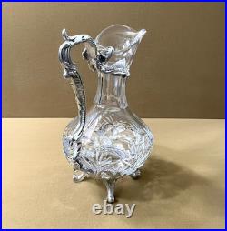 Carafe aiguière / verseuse cristal et métal argenté modèle ROCAILLE MARLY 25 cm