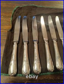 Christofle 12 Couteaux De Table Metal Argenté Modèle Marly Dans Housse M2