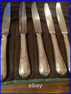 Christofle 12 Couteaux De Table Metal Argenté Modèle Marly Dans Housse M2