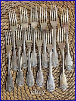 Christofle 12 fourchettes poisson modele Vendôme coquille metal argenté poincon