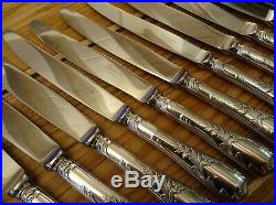 Christofle 12 grands couteaux métal argenté Modèle Marly lame inox lg 24,5cm TBE