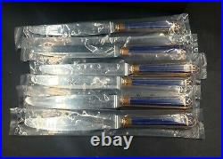 Christofle 6 Couteaux Modele De Luxe Talisman Bleu +metal Argente Dore