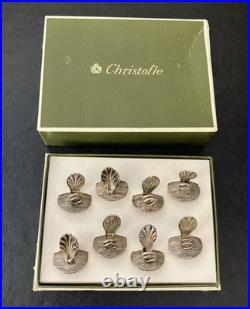 Christofle 8 porte menu nom modèle Coquille feuilles métal argenté écrin