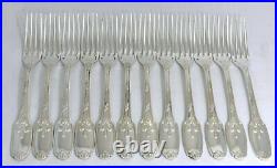 Christofle modèle Delafosse, 12 fourchettes de table, métal argenté, 21,7 cm