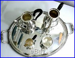 Christofle modèle Malmaison, service thé/café 5 pièces, plateau, métal argenté