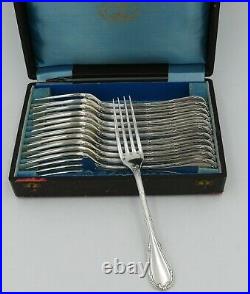 Christofle modèle Rubans, 12 fourchettes de table métal argenté, écrin d'origine