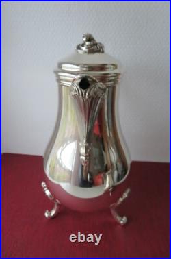 Christofle verseuse/cafetière + pot à lait en métal argenté. Modèle Pompadour