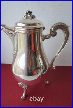 Christofle verseuse/cafetière + pot à lait en métal argenté. Modèle Pompadour