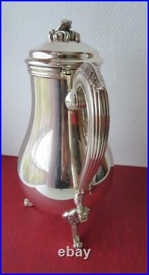 Christofle verseuse/cafetière + pot à lait en métal argenté. Modèle Pompadour