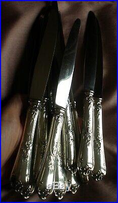 Coffret 12 couteaux manches métal argenté & lames inox modèle Louis XV / Régence
