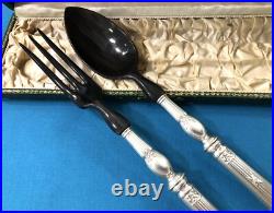Couvert service à salade BOULENGER modèle LOUIS XVI FILETS RUBANS métal argenté