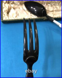 Couvert service à salade BOULENGER modèle LOUIS XVI FILETS RUBANS métal argenté