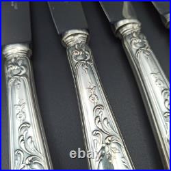 ERCUIS 12 COUTEAUX DE TABLE EN MÉTAL ARGENTÉ Modèle DUBARRY / DU BARRY