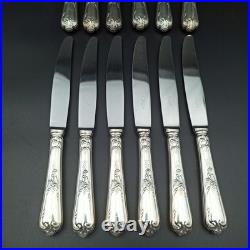 ERCUIS 12 COUTEAUX DE TABLE EN MÉTAL ARGENTÉ Modèle DUBARRY / DU BARRY