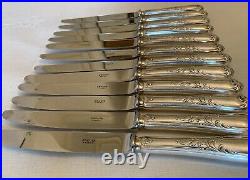 ERCUIS 12 Couteaux de table en métal argenté modèle Du Barry / dinner knives