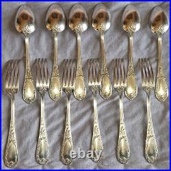 ERCUIS 6 couverts Fourchettes & Cuillères art nouveau métal argenté Modèle IRIS ERCUIS 6 couverts Fourchettes & Cuillères art nouveau métal argenté Modèle IRIS