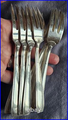 ERCUIS modèle CARTHAGE 8 fourchettes à gâteau, dessert ART DECO Métal argenté