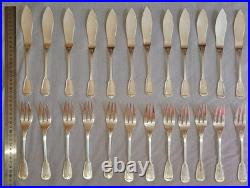 ERCUIS modèle à filets contour, chinon 12 couverts à poisson en métal argenté