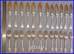 ERCUIS modèle à filets contour, chinon 12 couverts à poisson en métal argenté