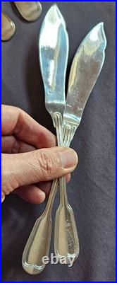 ERCUIS modèle à filets contour, chinon 12 couverts à poisson en métal argenté