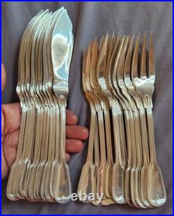 ERCUIS modèle à filets contour, chinon 12 couverts à poisson en métal argenté