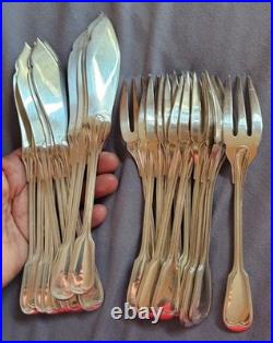 ERCUIS modèle à filets contour, chinon 12 couverts à poisson en métal argenté