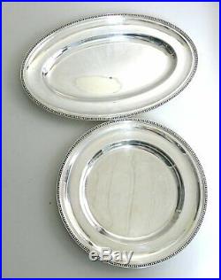 Ercuis modèle Perles, 2 beaux plats métal argenté, rond + ovale excellent état