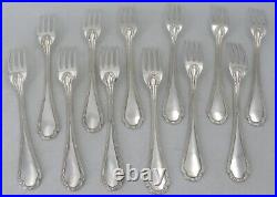 Ercuis modèle Trianon, Rubans, 12 fourchettes de table en métal argenté, 21 cm