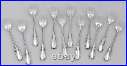 Ercuis modèle Valençay, 12 fourchettes à gâteaux en métal argenté excellent état