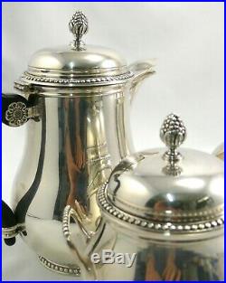 Ercuis, très beau service à thé/café 5 pièces, plateau rond, modèle Perles