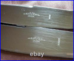 G. VIVIER 24 couteaux 12 de table + 12 à fromage en métal argenté modèle Perles