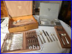 Importante Ménagère Ercuis en Métal Argenté Modèle Cambodge 106 Pièces COFFRETS