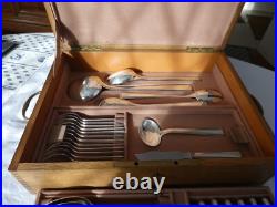 Importante Ménagère Ercuis en Métal Argenté Modèle Cambodge 106 Pièces COFFRETS
