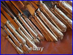 J. B 12 + 12 = 24 anciens couteaux métal argenté & inox modèle Louis XV / Régence