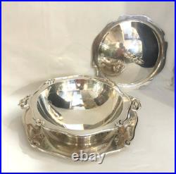 Légumier + plat rond PLASAIT métal argenté Modèle NOEUD GORDIEN service Plateau