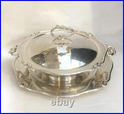 Légumier + plat rond PLASAIT métal argenté Modèle NOEUD GORDIEN service Plateau