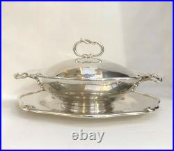 Légumier + plat rond PLASAIT métal argenté Modèle NOEUD GORDIEN service Plateau