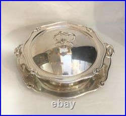 Légumier + plat rond PLASAIT métal argenté Modèle NOEUD GORDIEN service Plateau